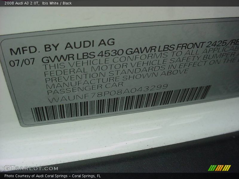 Ibis White / Black 2008 Audi A3 2.0T