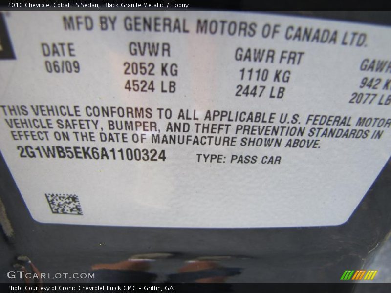 Black Granite Metallic / Ebony 2010 Chevrolet Cobalt LS Sedan