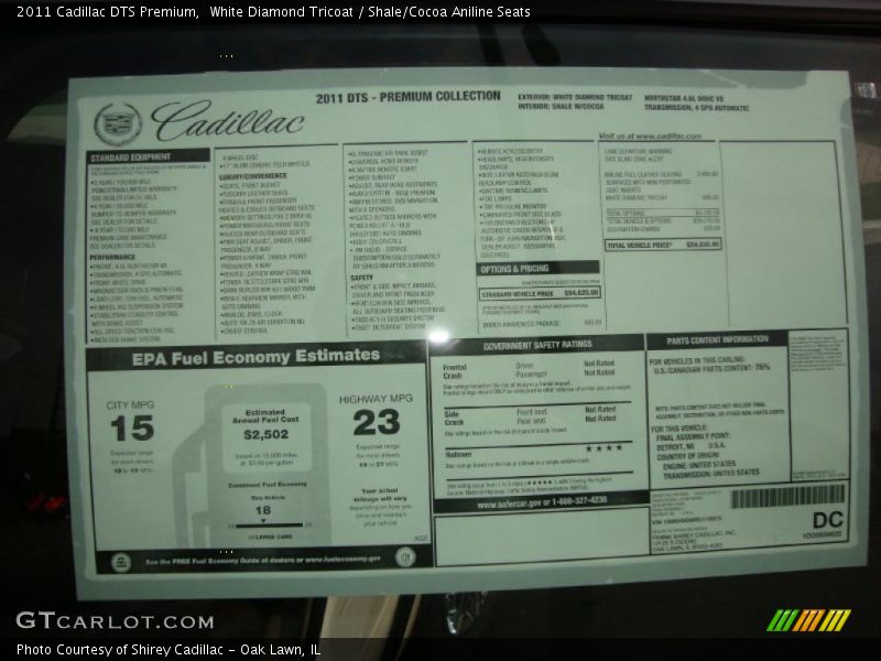 White Diamond Tricoat / Shale/Cocoa Aniline Seats 2011 Cadillac DTS Premium