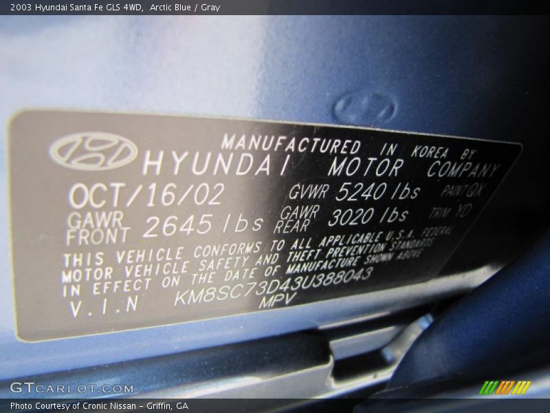 Arctic Blue / Gray 2003 Hyundai Santa Fe GLS 4WD