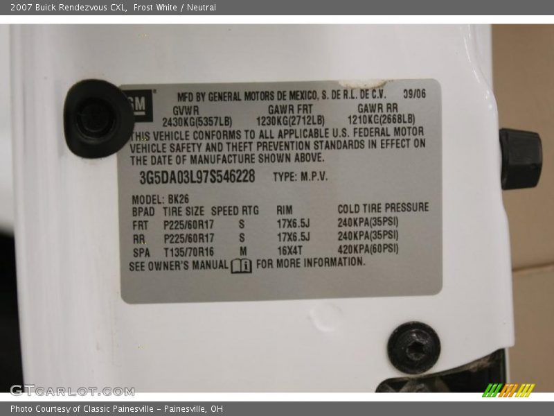 Frost White / Neutral 2007 Buick Rendezvous CXL