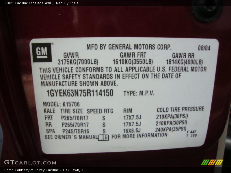 Red E / Shale 2005 Cadillac Escalade AWD