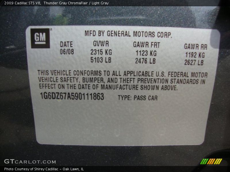 Thunder Gray ChromaFlair / Light Gray 2009 Cadillac STS V8