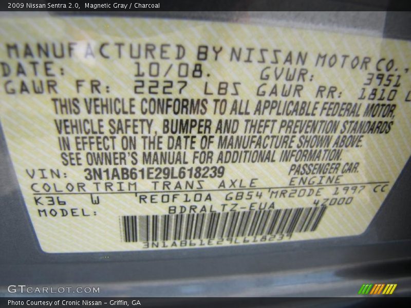 Magnetic Gray / Charcoal 2009 Nissan Sentra 2.0