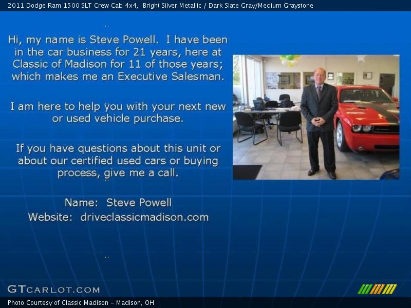 Bright Silver Metallic / Dark Slate Gray/Medium Graystone 2011 Dodge Ram 1500 SLT Crew Cab 4x4