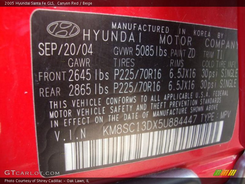 Canyon Red / Beige 2005 Hyundai Santa Fe GLS