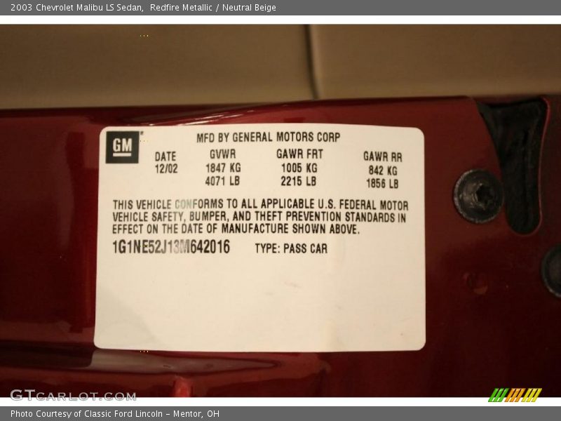 Redfire Metallic / Neutral Beige 2003 Chevrolet Malibu LS Sedan