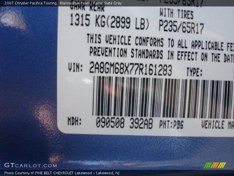 Marine Blue Pearl / Pastel Slate Gray 2007 Chrysler Pacifica Touring