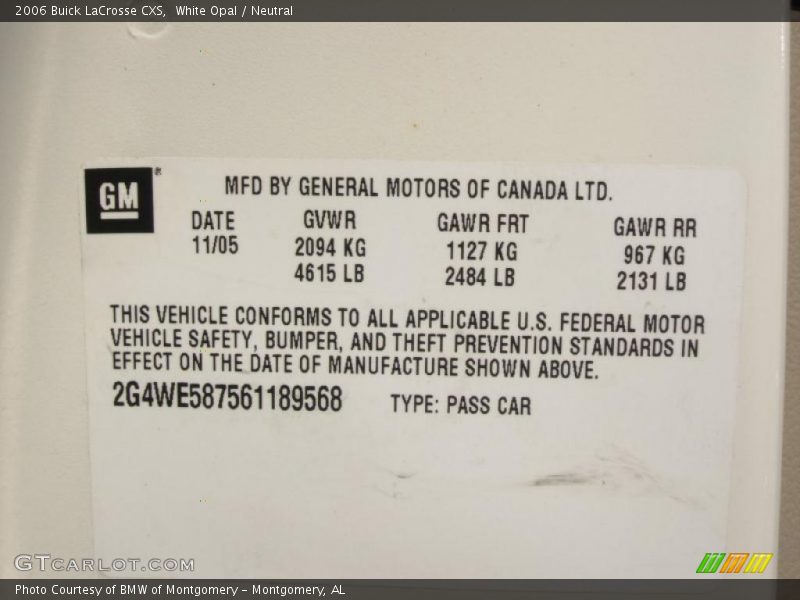 White Opal / Neutral 2006 Buick LaCrosse CXS