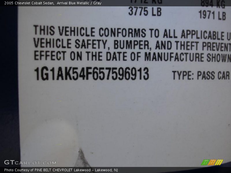 Arrival Blue Metallic / Gray 2005 Chevrolet Cobalt Sedan
