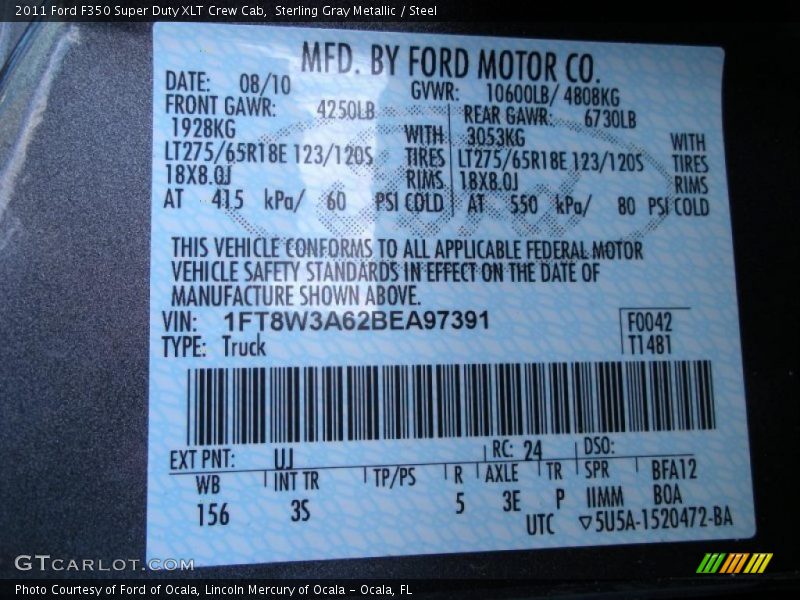 Sterling Gray Metallic / Steel 2011 Ford F350 Super Duty XLT Crew Cab