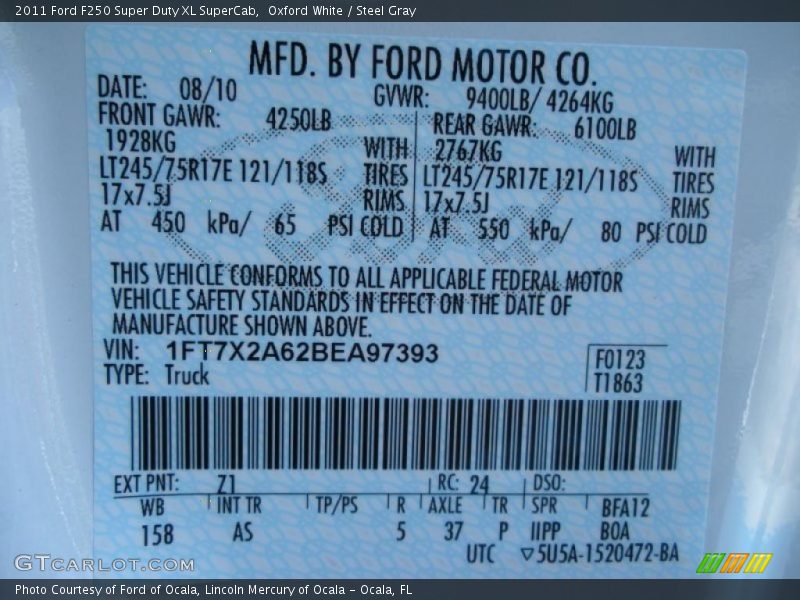 Oxford White / Steel Gray 2011 Ford F250 Super Duty XL SuperCab