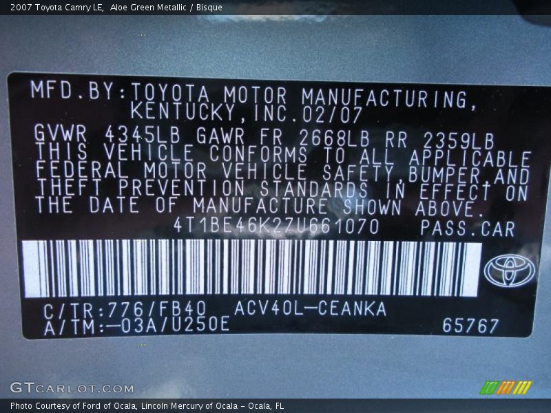 Aloe Green Metallic / Bisque 2007 Toyota Camry LE