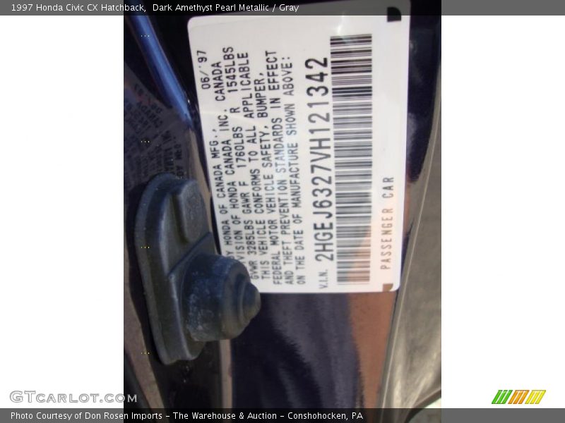 Dark Amethyst Pearl Metallic / Gray 1997 Honda Civic CX Hatchback