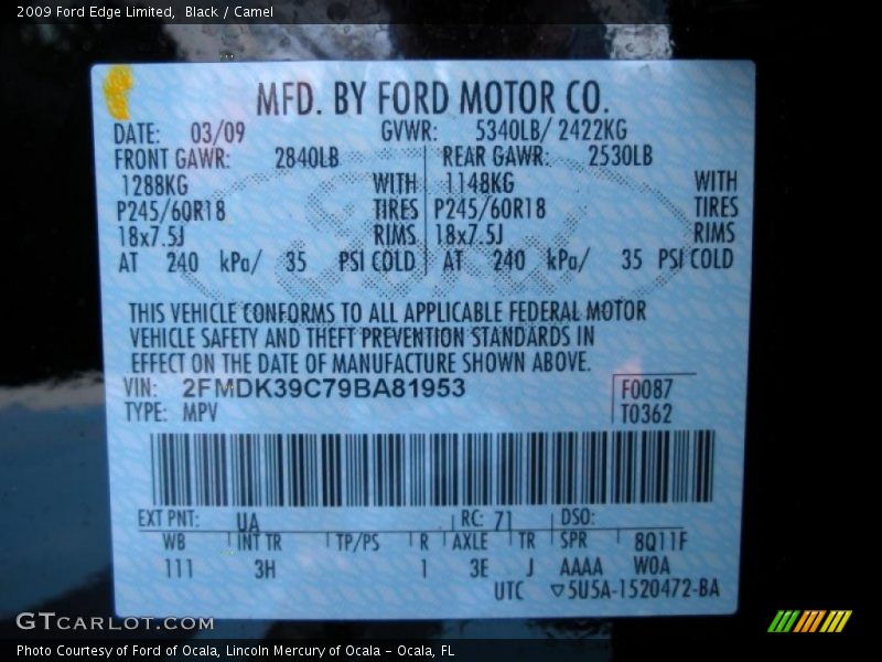 Black / Camel 2009 Ford Edge Limited