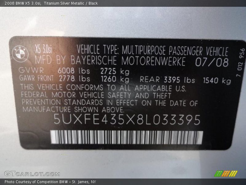 Titanium Silver Metallic / Black 2008 BMW X5 3.0si