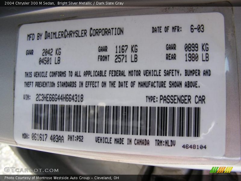 Bright Silver Metallic / Dark Slate Gray 2004 Chrysler 300 M Sedan