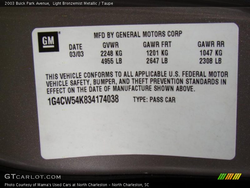 Light Bronzemist Metallic / Taupe 2003 Buick Park Avenue
