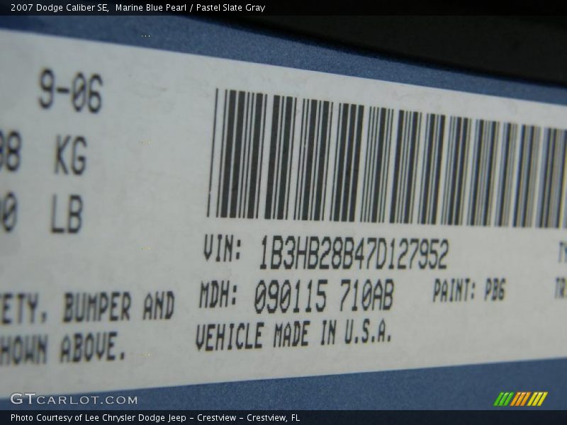 Marine Blue Pearl / Pastel Slate Gray 2007 Dodge Caliber SE