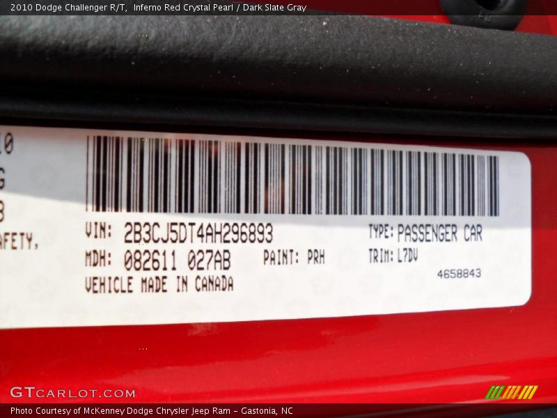 Inferno Red Crystal Pearl / Dark Slate Gray 2010 Dodge Challenger R/T