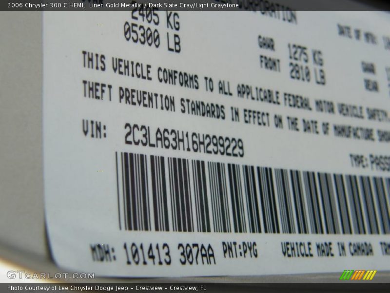 Linen Gold Metallic / Dark Slate Gray/Light Graystone 2006 Chrysler 300 C HEMI
