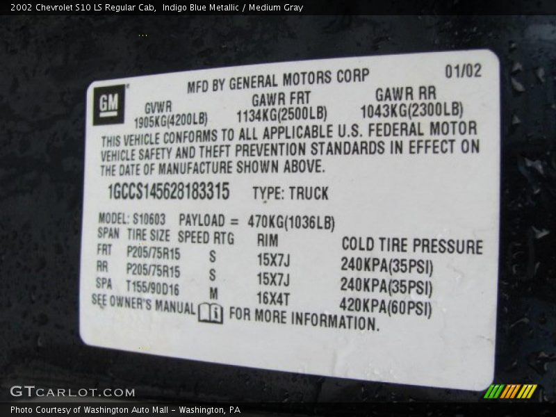 Indigo Blue Metallic / Medium Gray 2002 Chevrolet S10 LS Regular Cab