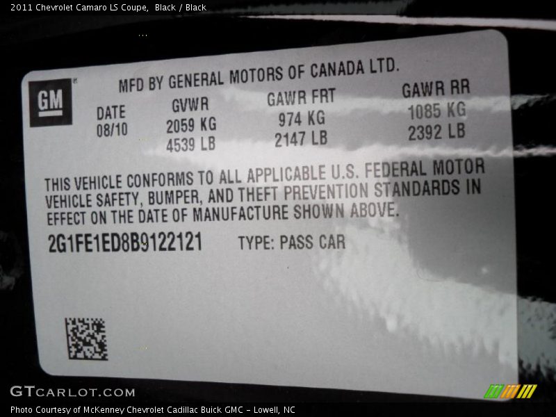 Black / Black 2011 Chevrolet Camaro LS Coupe