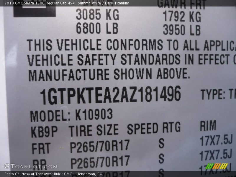 Summit White / Dark Titanium 2010 GMC Sierra 1500 Regular Cab 4x4