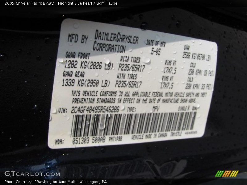 Midnight Blue Pearl / Light Taupe 2005 Chrysler Pacifica AWD