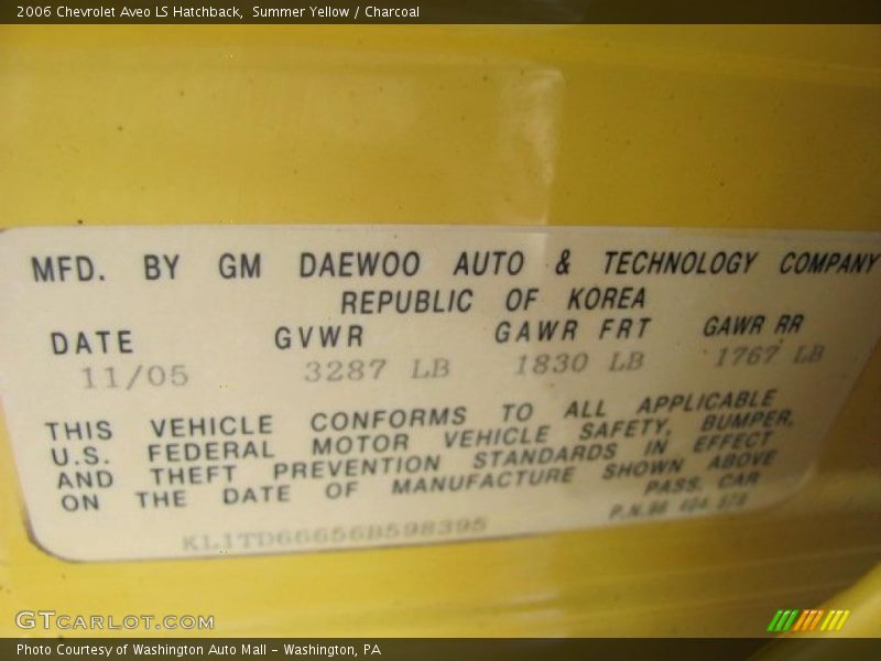 Summer Yellow / Charcoal 2006 Chevrolet Aveo LS Hatchback