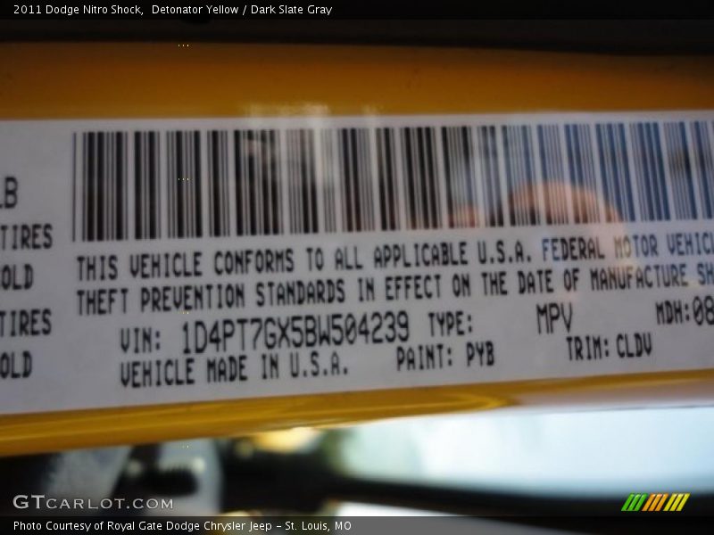 Detonator Yellow / Dark Slate Gray 2011 Dodge Nitro Shock
