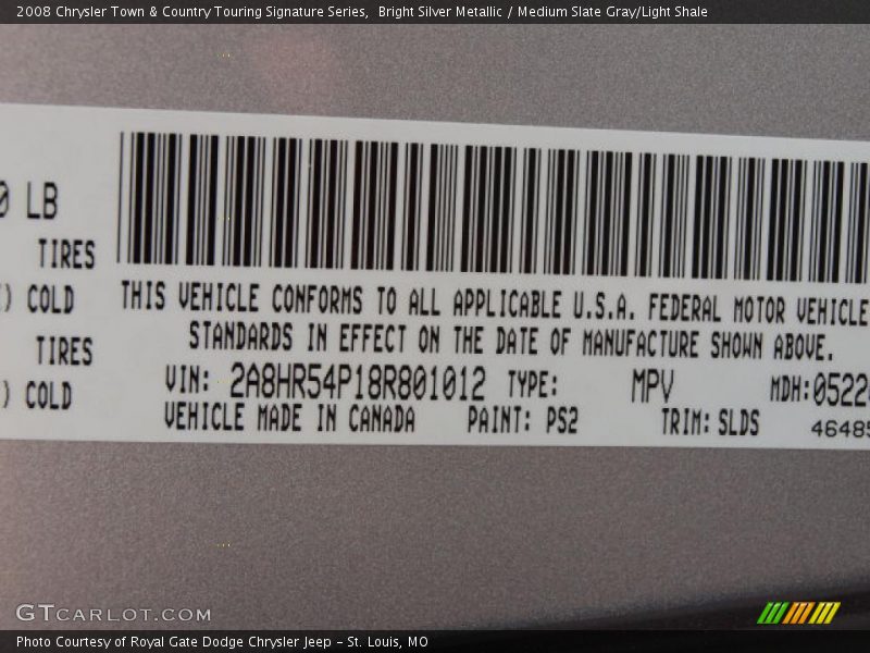 Bright Silver Metallic / Medium Slate Gray/Light Shale 2008 Chrysler Town & Country Touring Signature Series