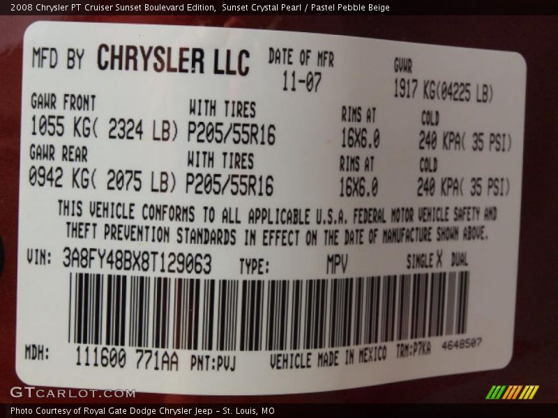 Sunset Crystal Pearl / Pastel Pebble Beige 2008 Chrysler PT Cruiser Sunset Boulevard Edition