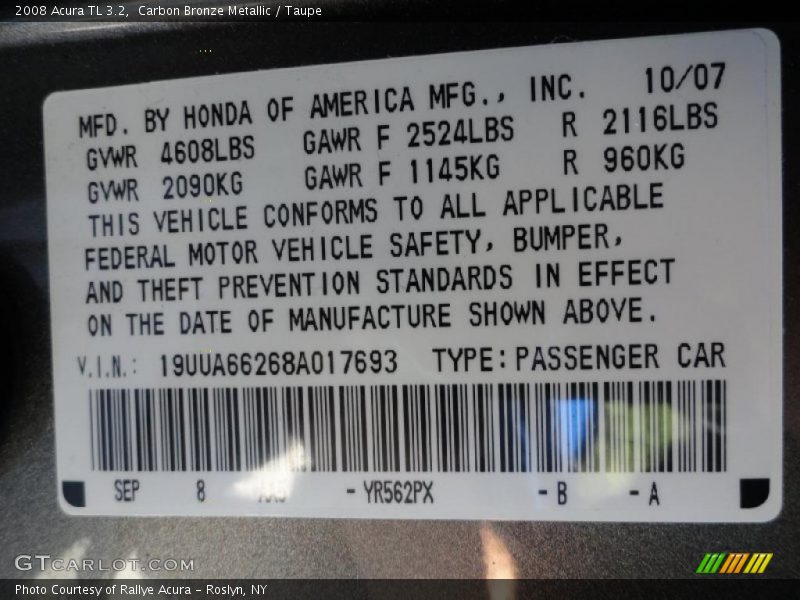Carbon Bronze Metallic / Taupe 2008 Acura TL 3.2