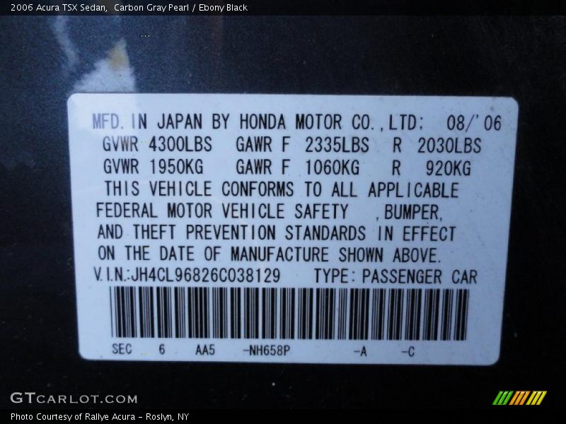 Carbon Gray Pearl / Ebony Black 2006 Acura TSX Sedan