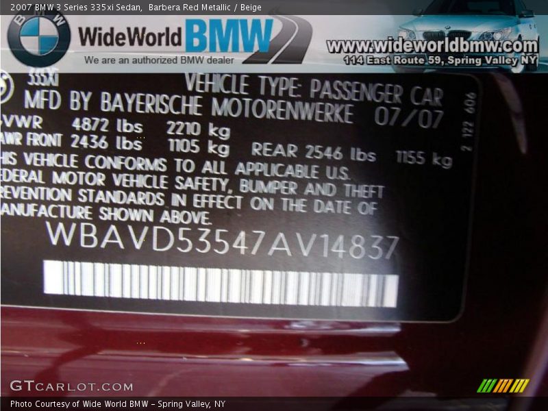 Barbera Red Metallic / Beige 2007 BMW 3 Series 335xi Sedan