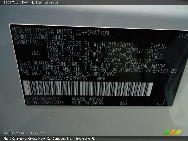 Super White / Ash 2008 Toyota RAV4 I4