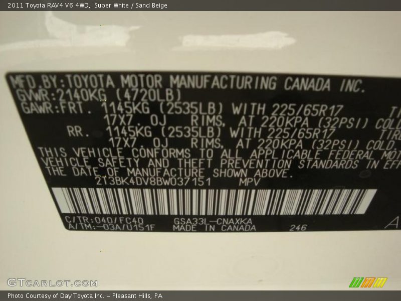 Super White / Sand Beige 2011 Toyota RAV4 V6 4WD