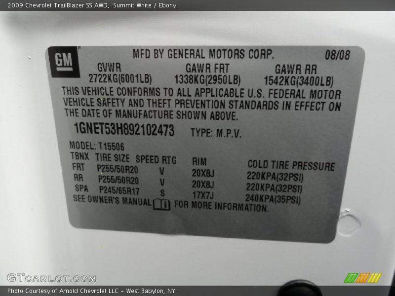 Summit White / Ebony 2009 Chevrolet TrailBlazer SS AWD
