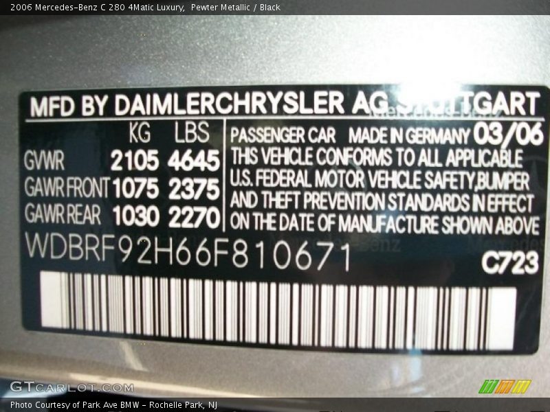 Pewter Metallic / Black 2006 Mercedes-Benz C 280 4Matic Luxury