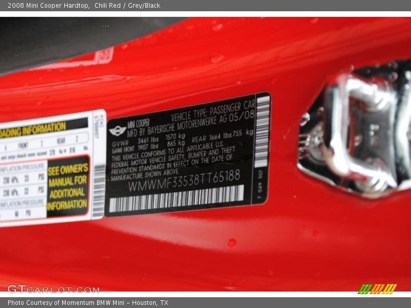 Chili Red / Grey/Black 2008 Mini Cooper Hardtop