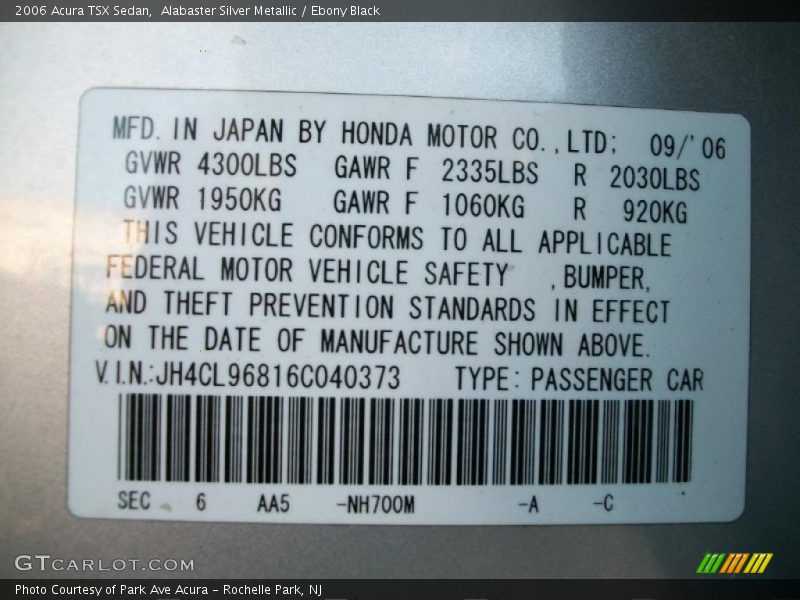 Alabaster Silver Metallic / Ebony Black 2006 Acura TSX Sedan