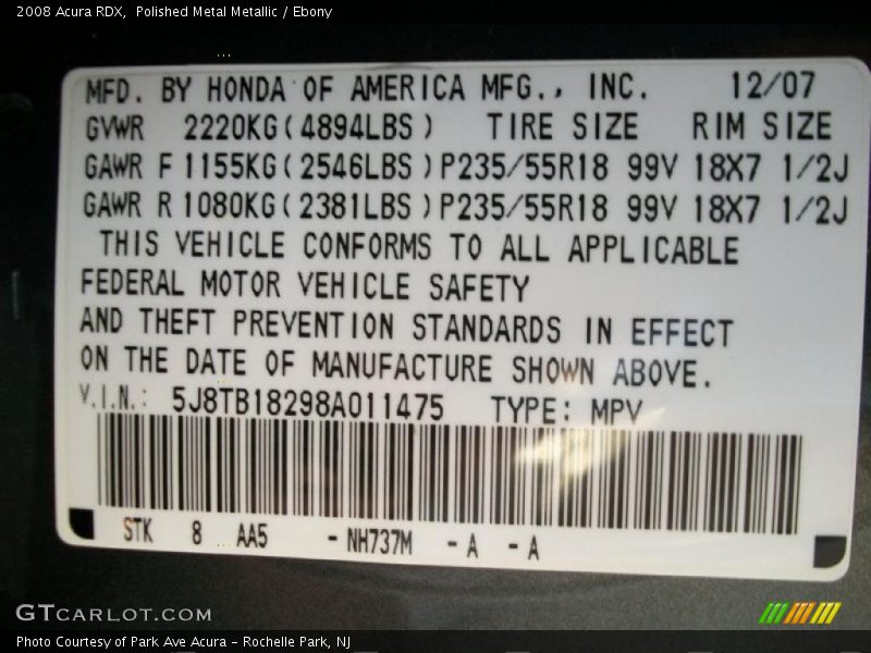 Polished Metal Metallic / Ebony 2008 Acura RDX