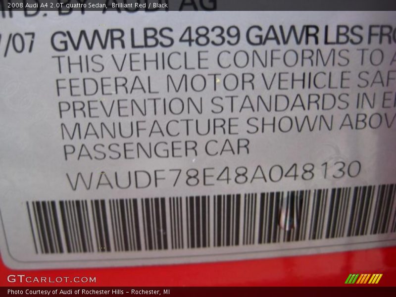 Brilliant Red / Black 2008 Audi A4 2.0T quattro Sedan