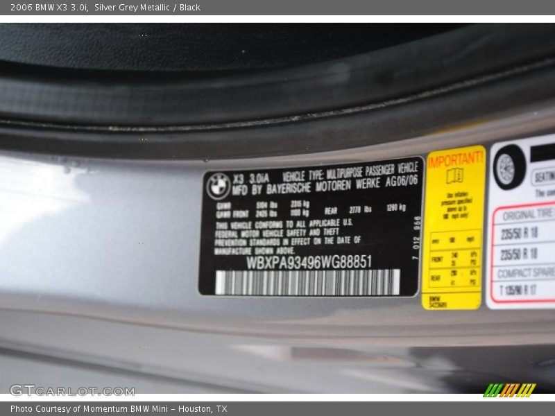 Silver Grey Metallic / Black 2006 BMW X3 3.0i