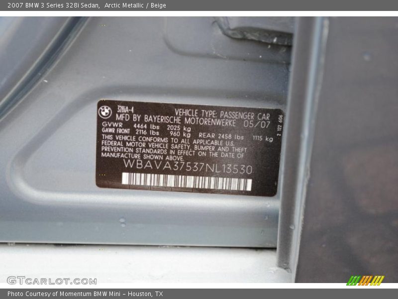 Arctic Metallic / Beige 2007 BMW 3 Series 328i Sedan