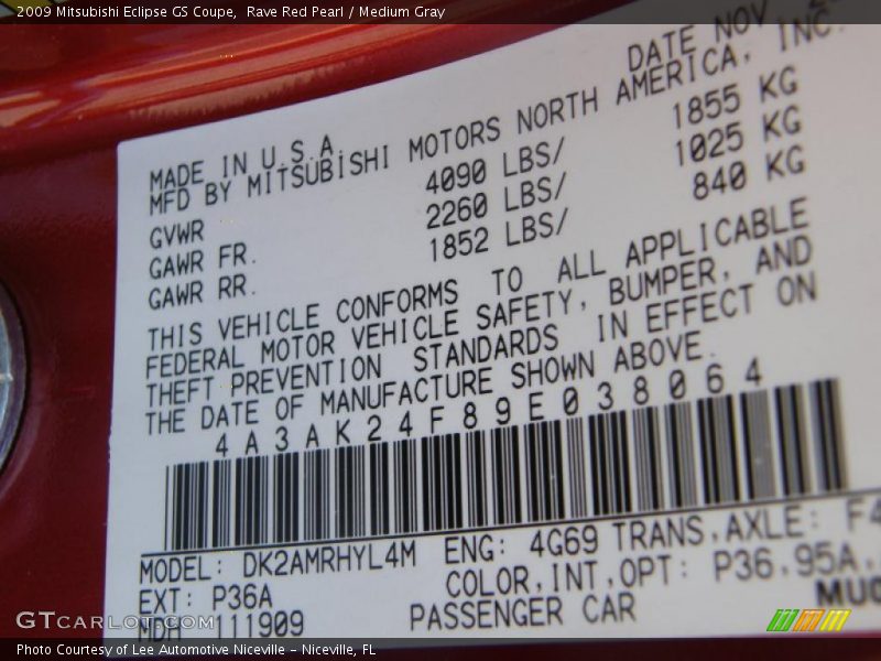 Rave Red Pearl / Medium Gray 2009 Mitsubishi Eclipse GS Coupe