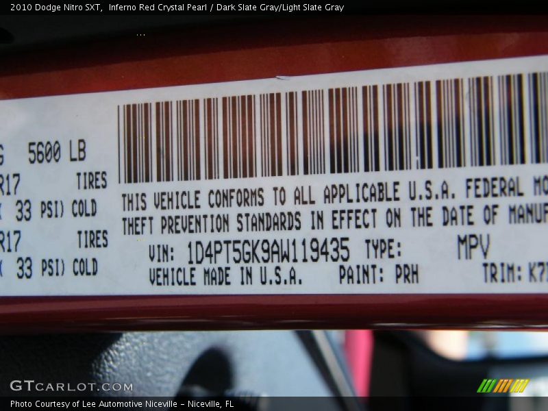 Inferno Red Crystal Pearl / Dark Slate Gray/Light Slate Gray 2010 Dodge Nitro SXT