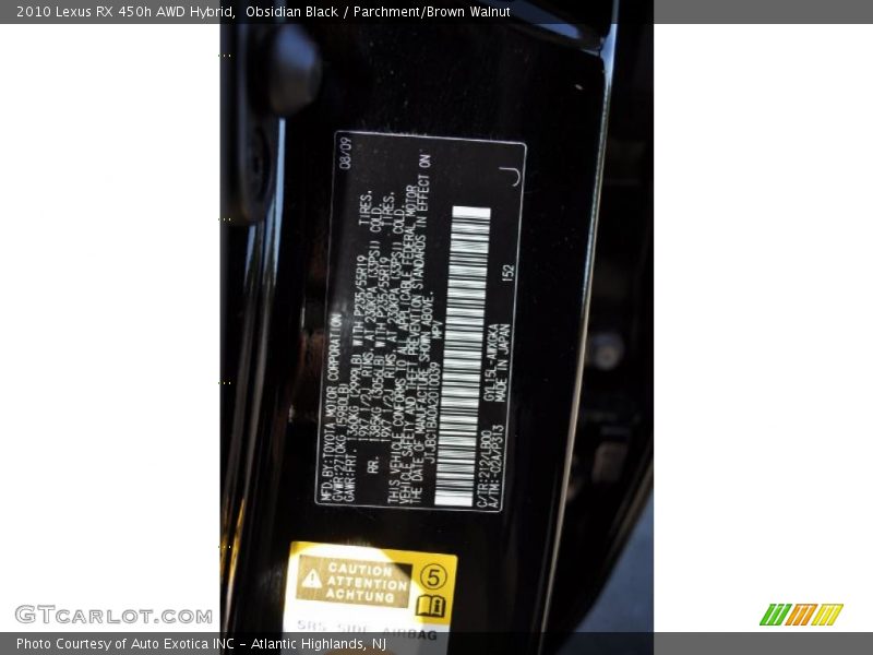 Obsidian Black / Parchment/Brown Walnut 2010 Lexus RX 450h AWD Hybrid