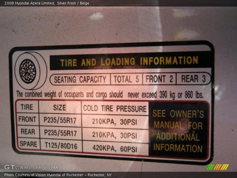 Silver Frost / Beige 2008 Hyundai Azera Limited